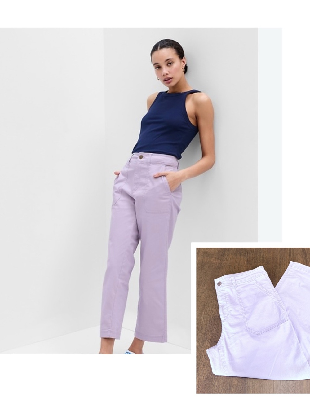 GAP High Rise Utility Girlfriend Khaki Pale Purple Plum Size 8